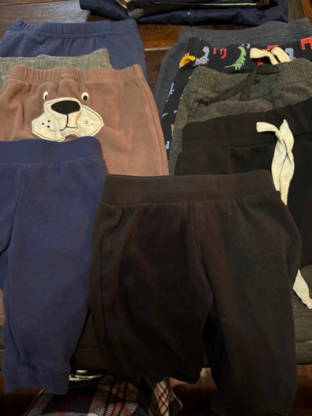 Kids Cozy Fleece Bottoms - Black, Navy, Brown,  dog, and Dino’s 3-6M